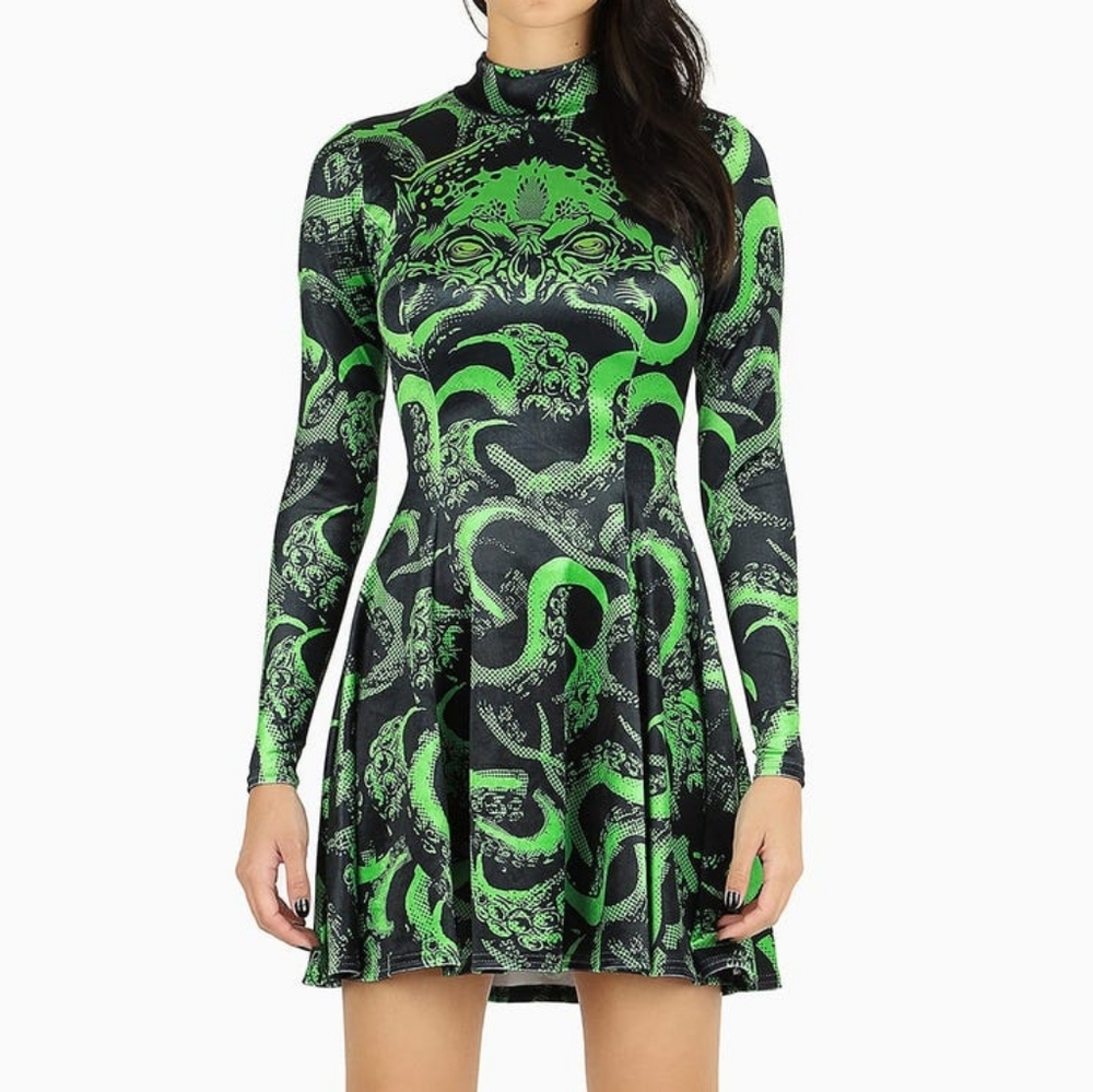 Blackmilk Cthulu Velvet Long Sleeve Evil Mini Skater Dress